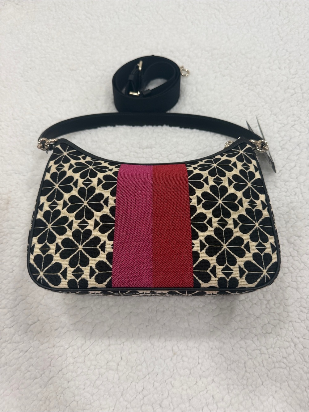 kate spade Minnie & Mickey Floral Stripe Crossbody Bag in Black/Cream/Red - Picture 5 of 7